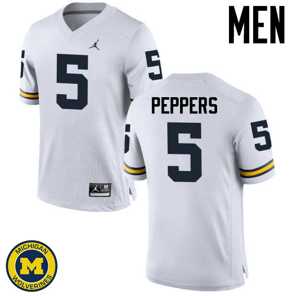 Men's NCAA Michigan Wolverines Jabrill Peppers #5 White Jordan Brand Authentic Stitched Football College Jersey XF25G05IB